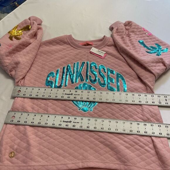 NWT Simply Southern Sunkissed Pink Sequin Crewneck Sweater Pullover Size Large - Picture 5 of 9